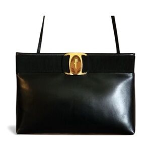 Salvatore Ferragamo VARA bow black leather shoulder bag Clutch crossbody bag